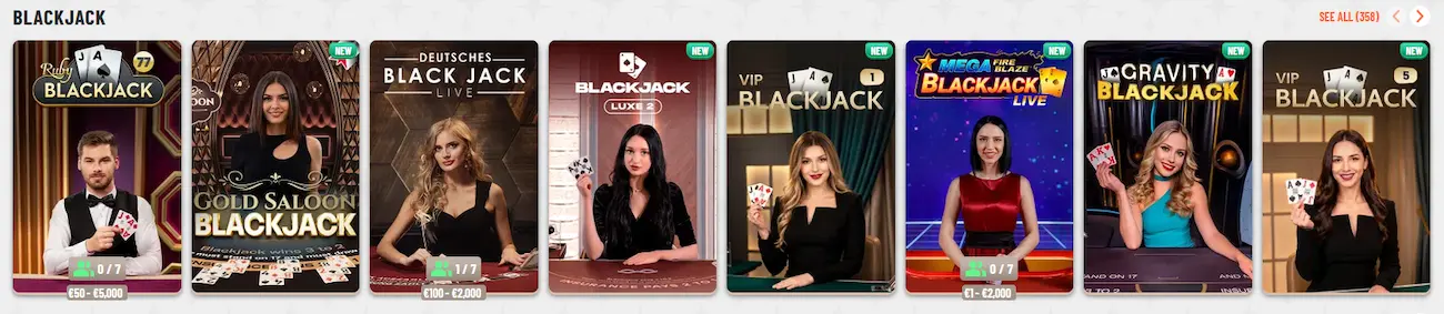 Live blackjack tables streaming on the Wyns Casino mobile app