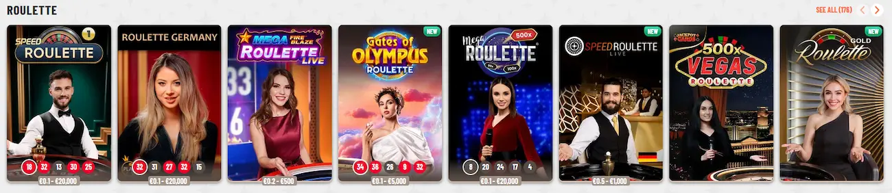 Live roulette tables waiting in the Wyns Casino lobby after you sign in